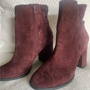 Maroon suede Arturo Chiang booties.